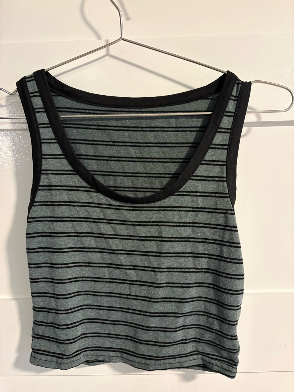 Sleeveless Striped Tank Top - Black Trim, Sage Green